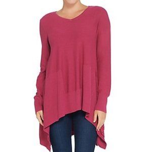 M Joan Rivers Swing Style Sweater Rib Detail Pink